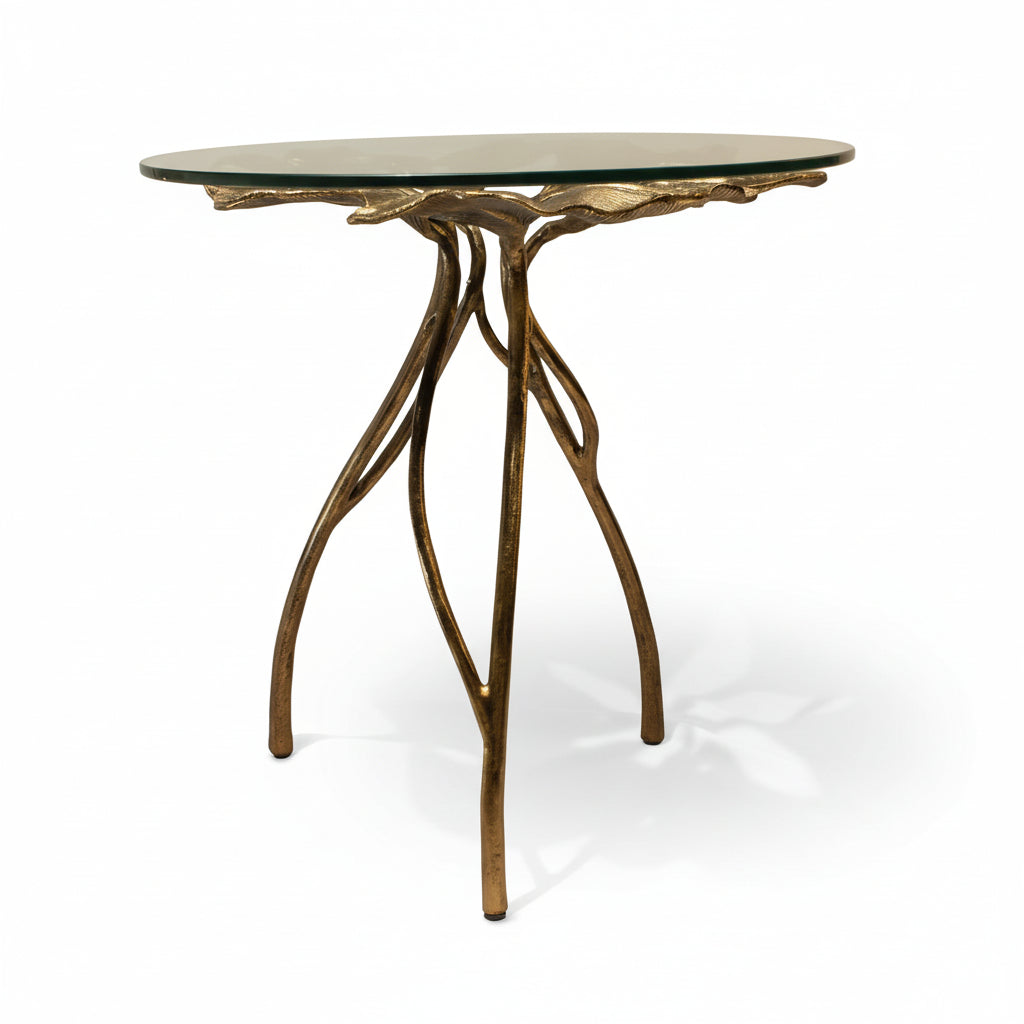 Side Table Antique Brass Leaf Design | 310024