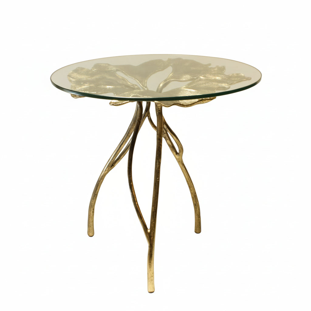 Side Table Antique Brass Leaf Design | 310024