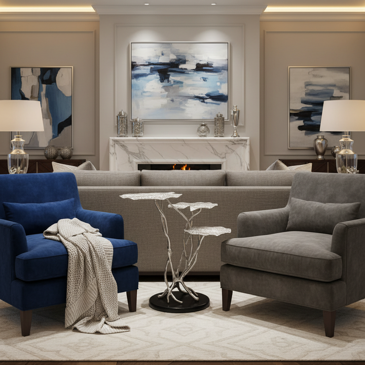 Decorative 3 leaf table | Antique silver color | 310033