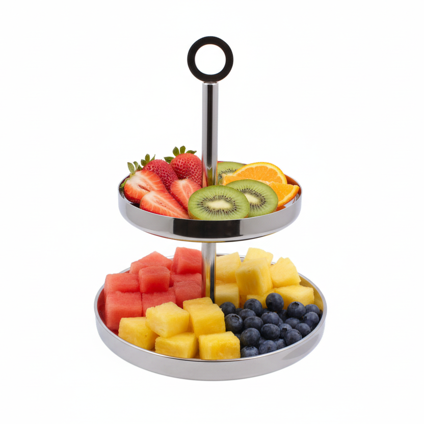 Cake Stand | Double Wall | Stainless Steel | Ice Pattern