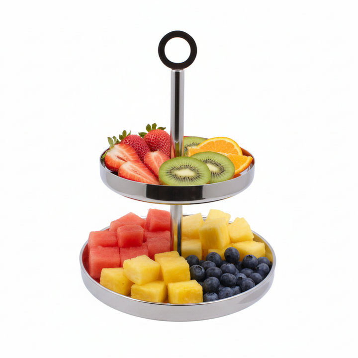 Cake Stand | Double Wall | Stainless Steel | Ice Pattern
