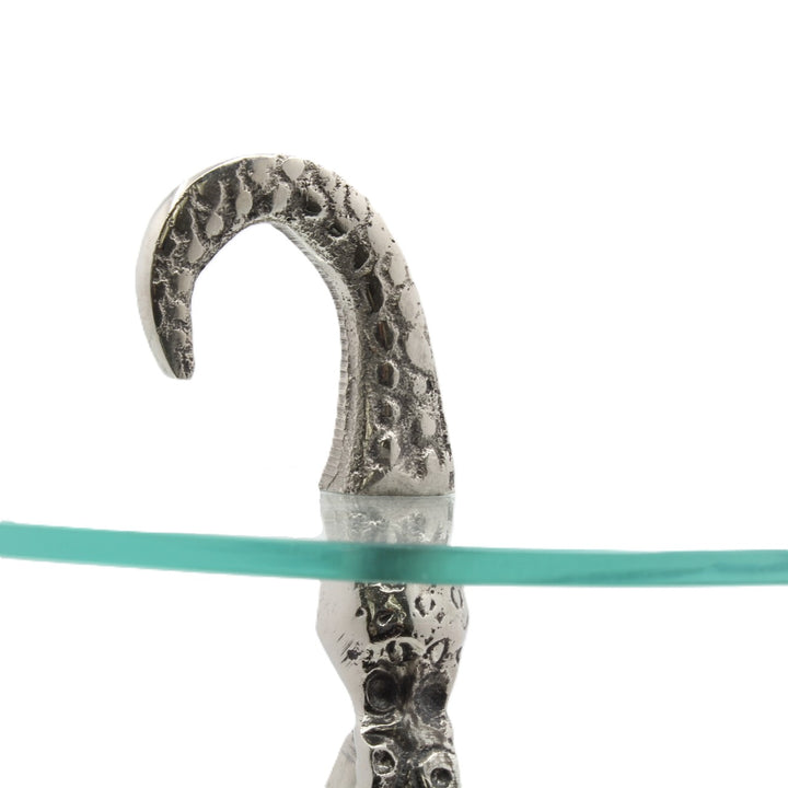 Two-tiered glass serving tray with decorative metal base |Aluminum | 310007