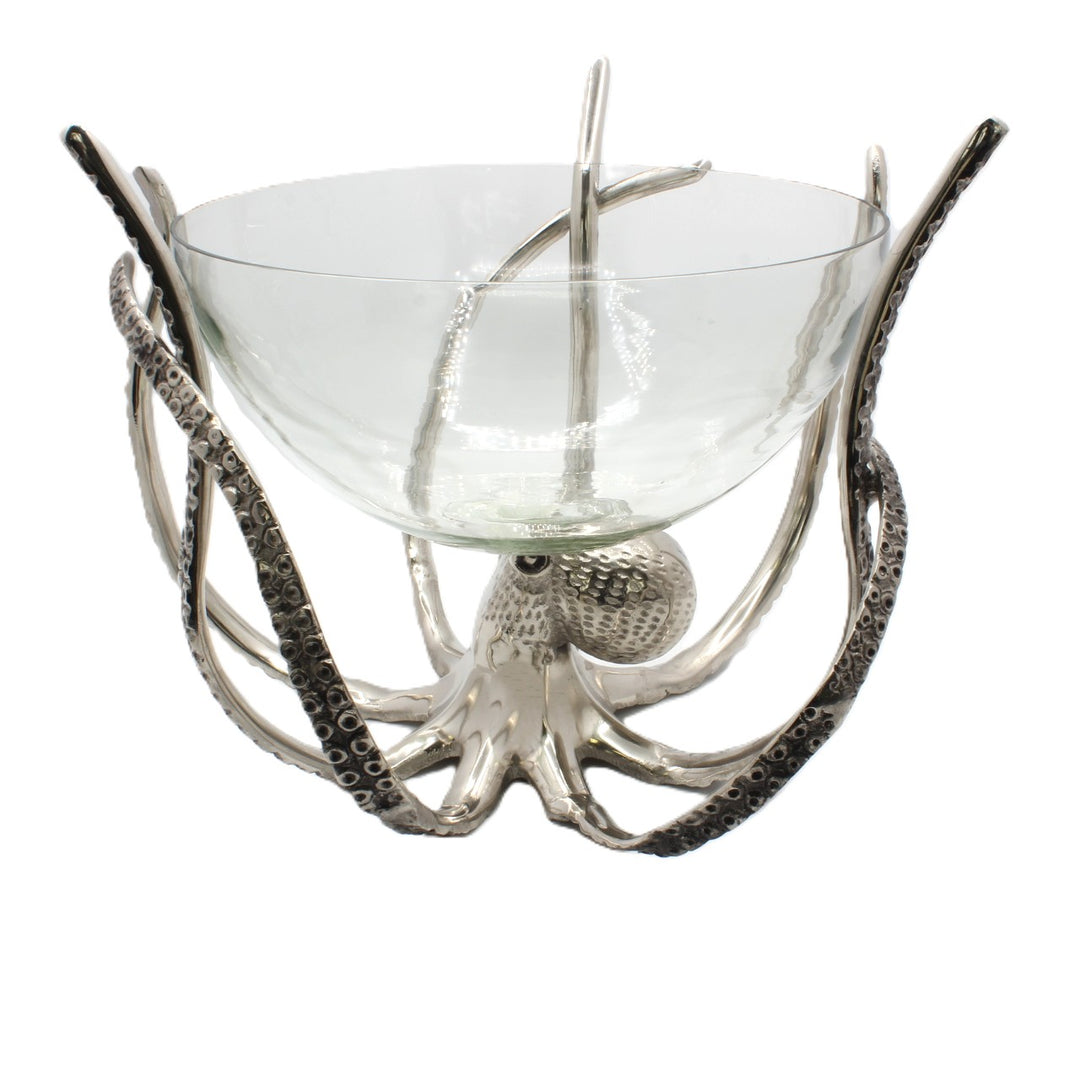 Decorative glass bowl with silver octopus-like structure | Aluminum | 310006
