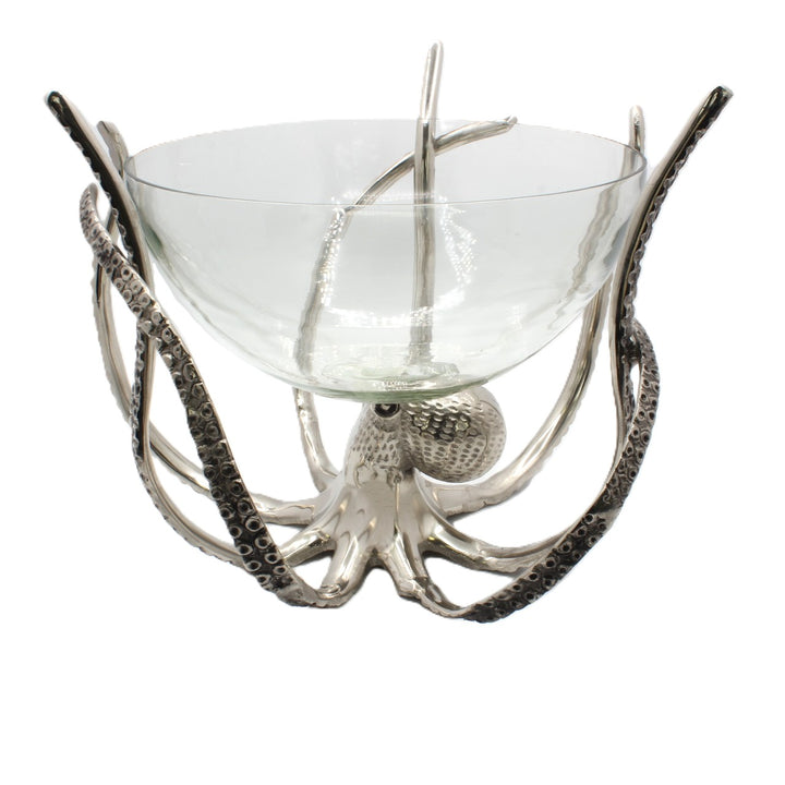 Decorative glass bowl with silver octopus-like structure | Aluminum | 310006