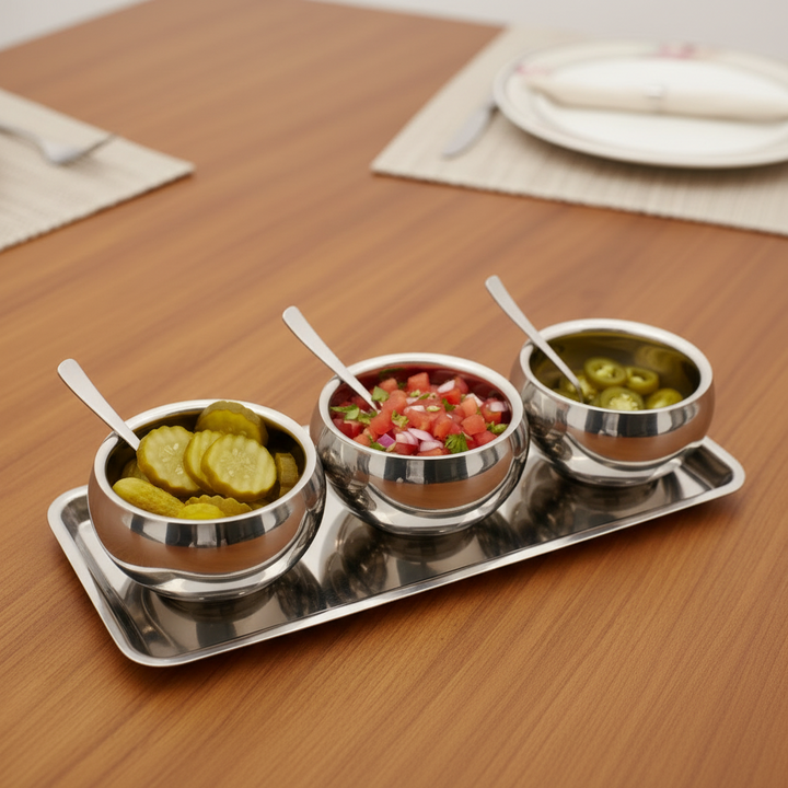 Round Snack Serving Set | Double Wall | Stainless Steel 