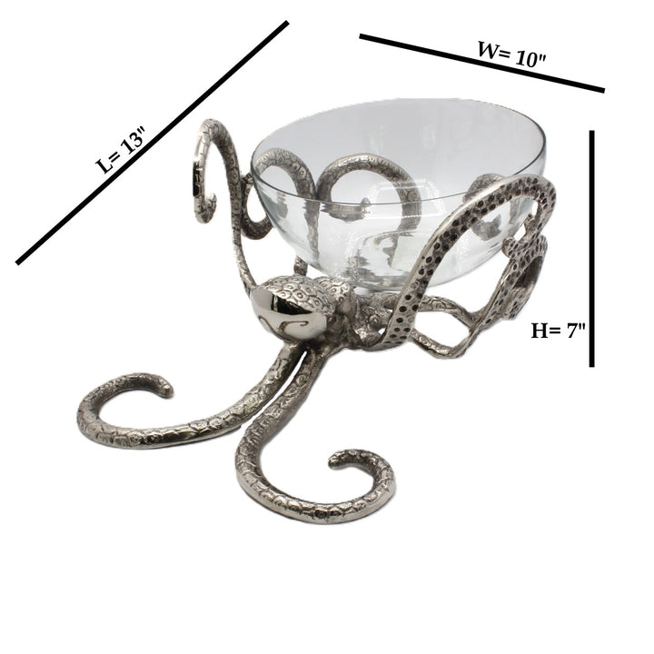 Decorative glass bowl with metal octopus design | Aluminum | 310010