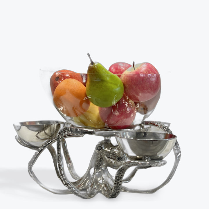 Octopus with 3 Metal Bowls and 1 Glass Bowl / 310023