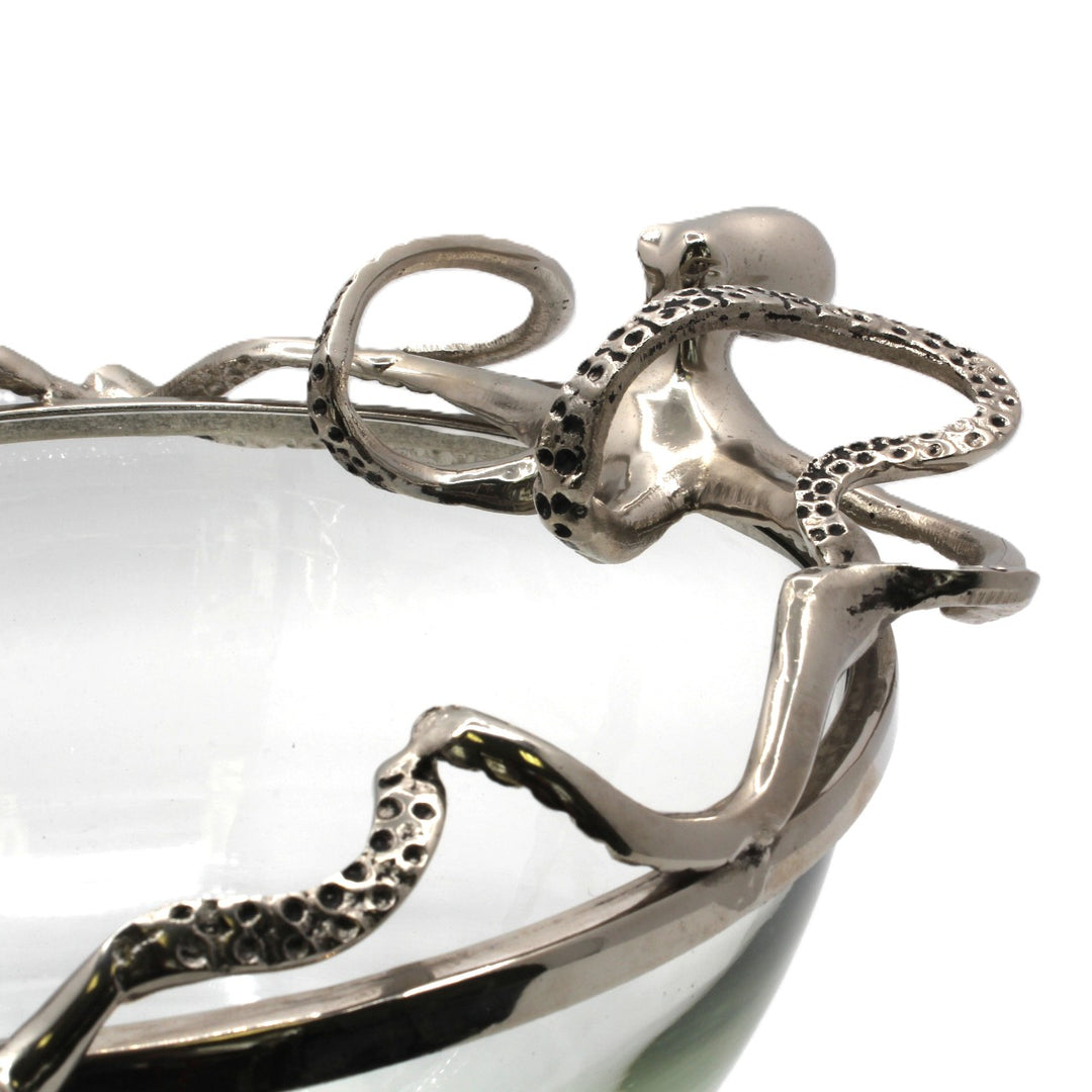 Clear glass bowl with silver decorative octopus | Aluminum | 310011
