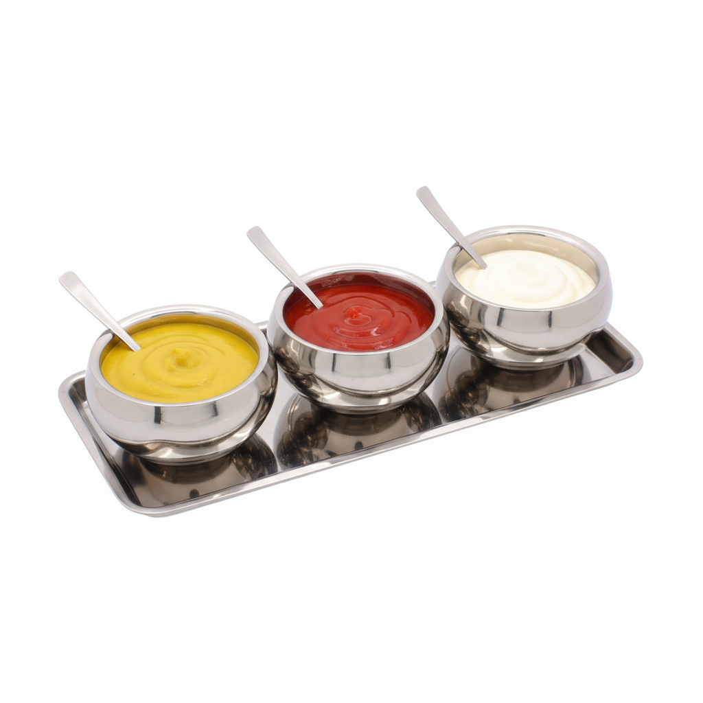 Round Snack Serving Set | Double Wall | Stainless Steel 