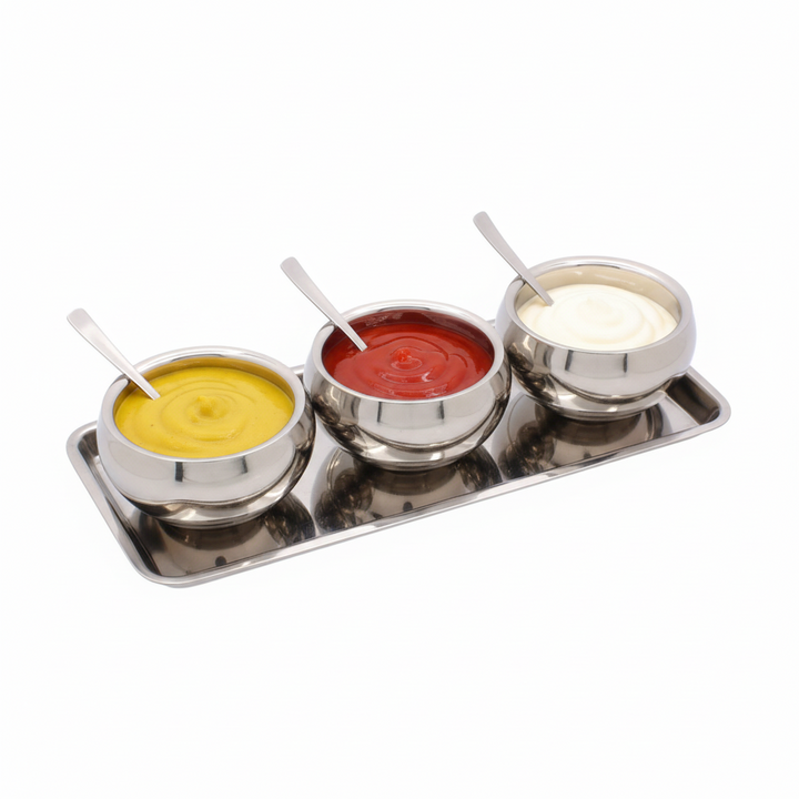 Round Snack Serving Set | Double Wall | Stainless Steel 