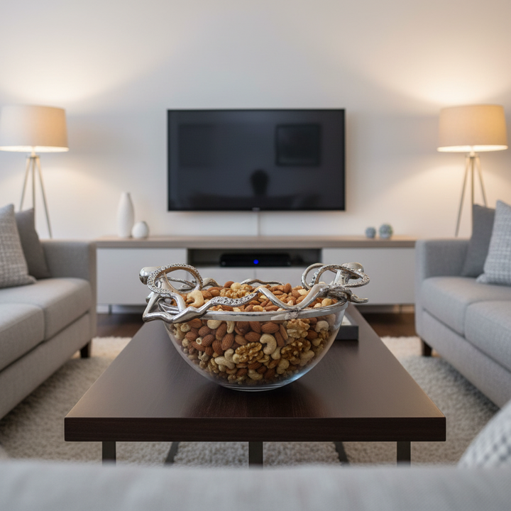 Decorative glass bowl with metal octopus design | Aluminum | 310011