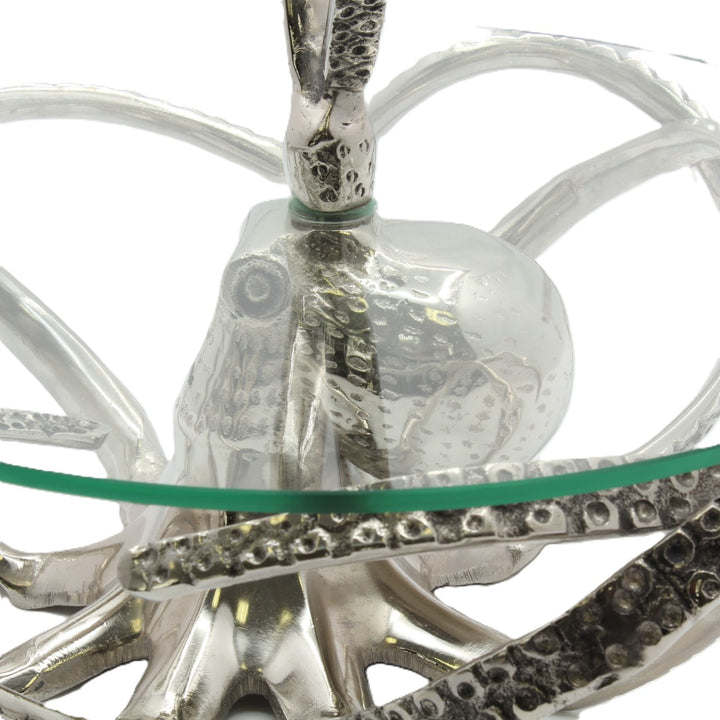 Two-tiered glass serving tray with decorative metal base |Aluminum | 310007