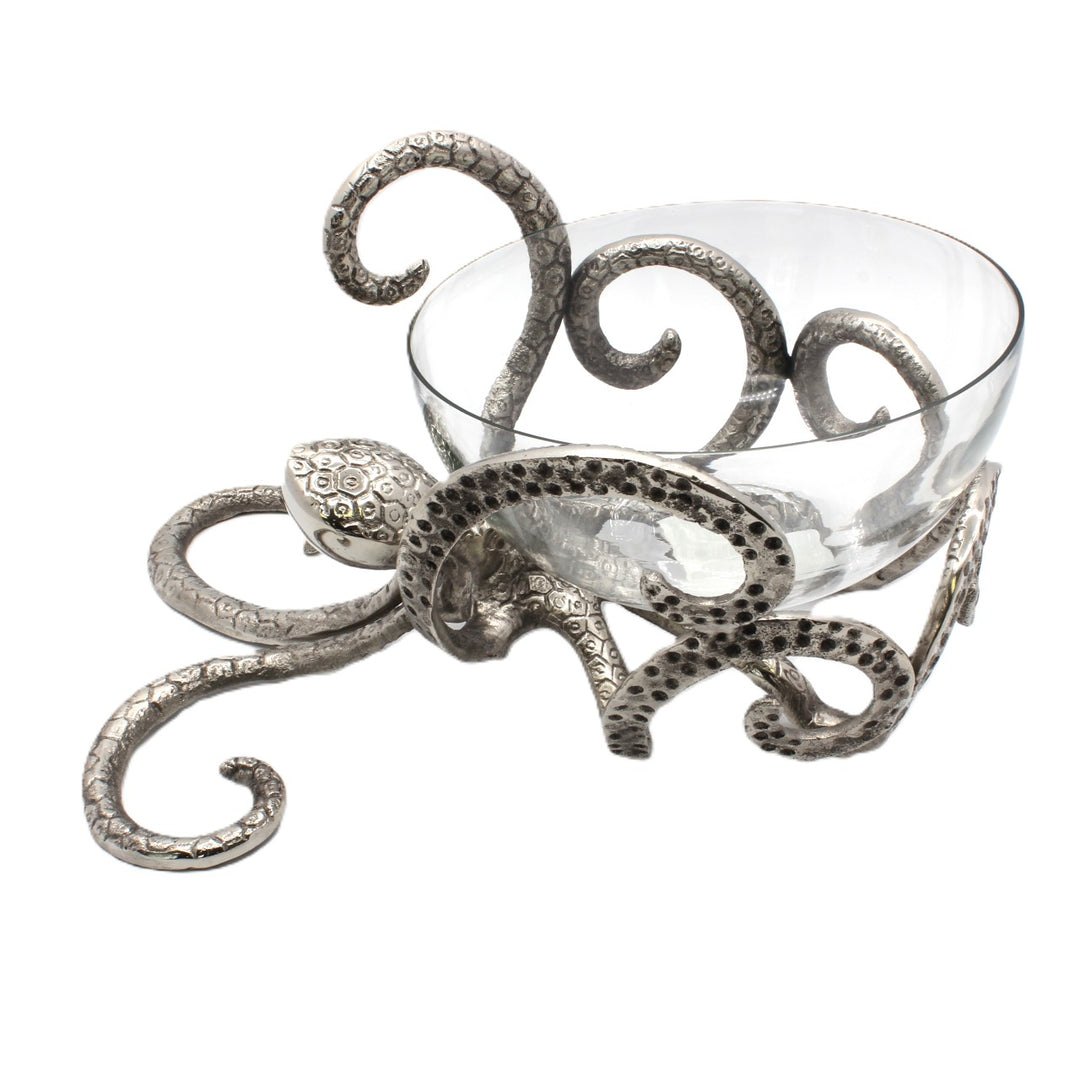 Decorative glass bowl with metal octopus design | Aluminum | 310010