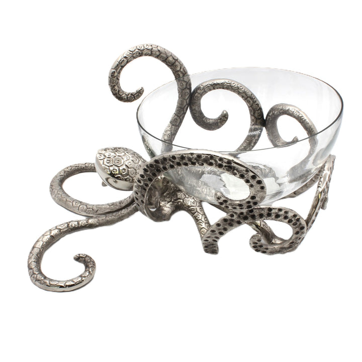 Decorative glass bowl with metal octopus design | Aluminum | 310010