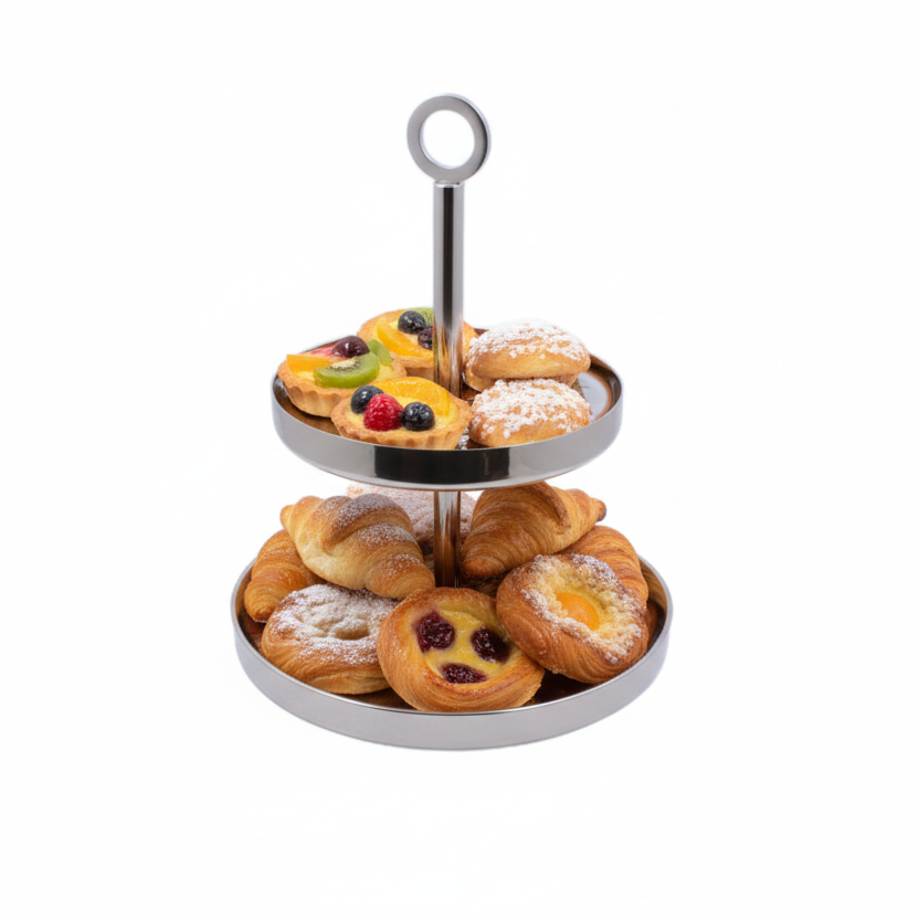 Cake Stand | Double Wall | Stainless Steel | Ice Pattern