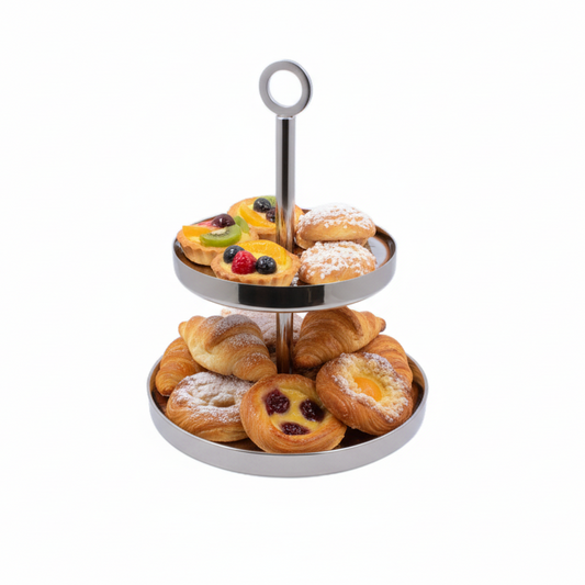 Cake Stand | Double Wall | Stainless Steel | Ice Pattern