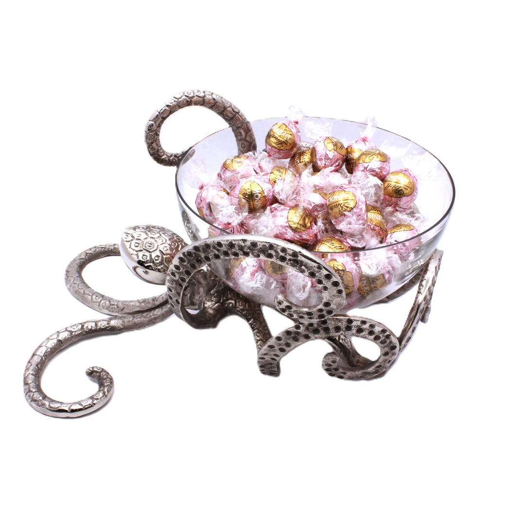Decorative glass bowl with metal octopus design | Aluminum | 310010