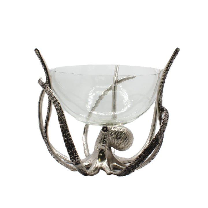 Decorative glass bowl with silver octopus-like structure | Aluminum | 310006