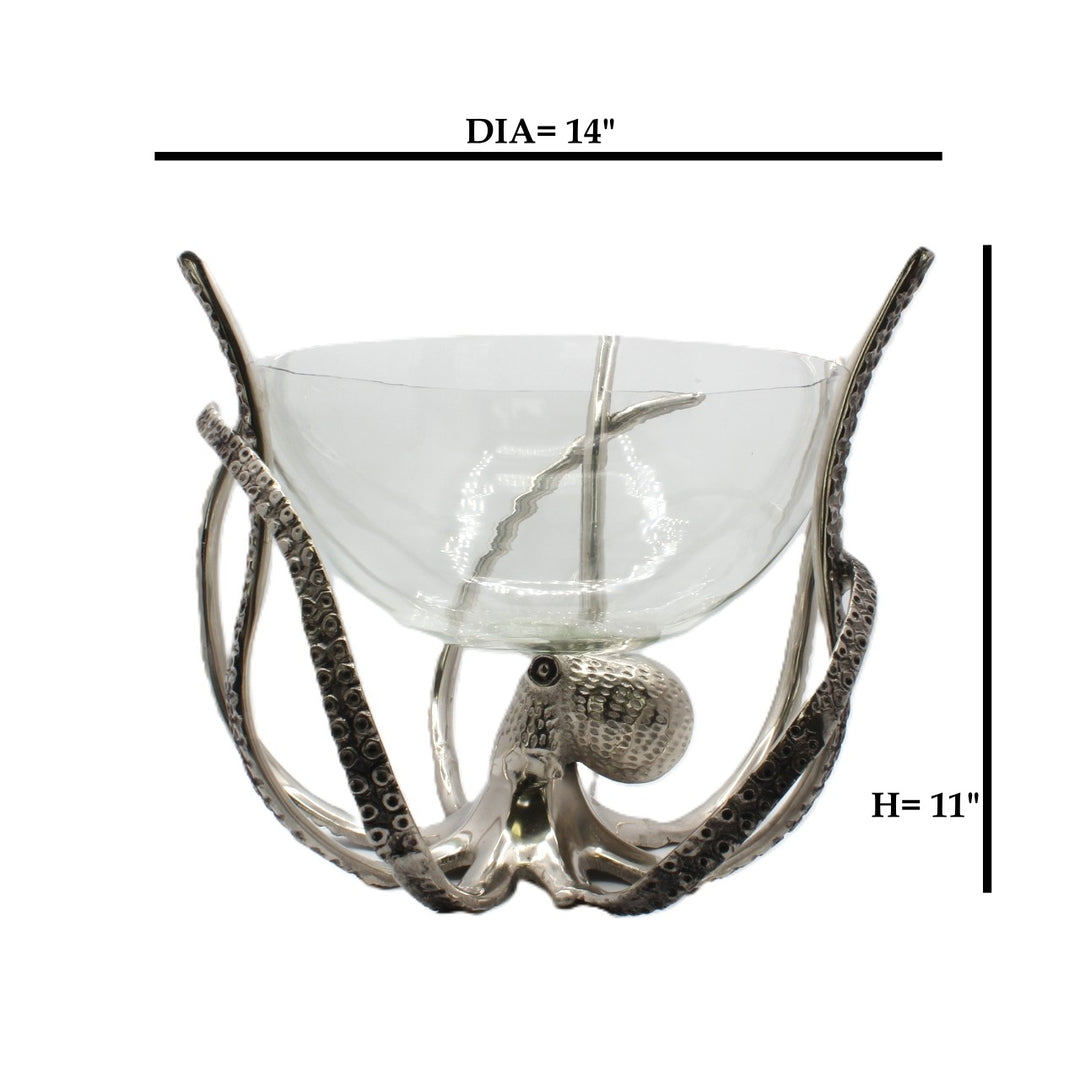 Decorative glass bowl with silver octopus-like structure | Aluminum | 310006