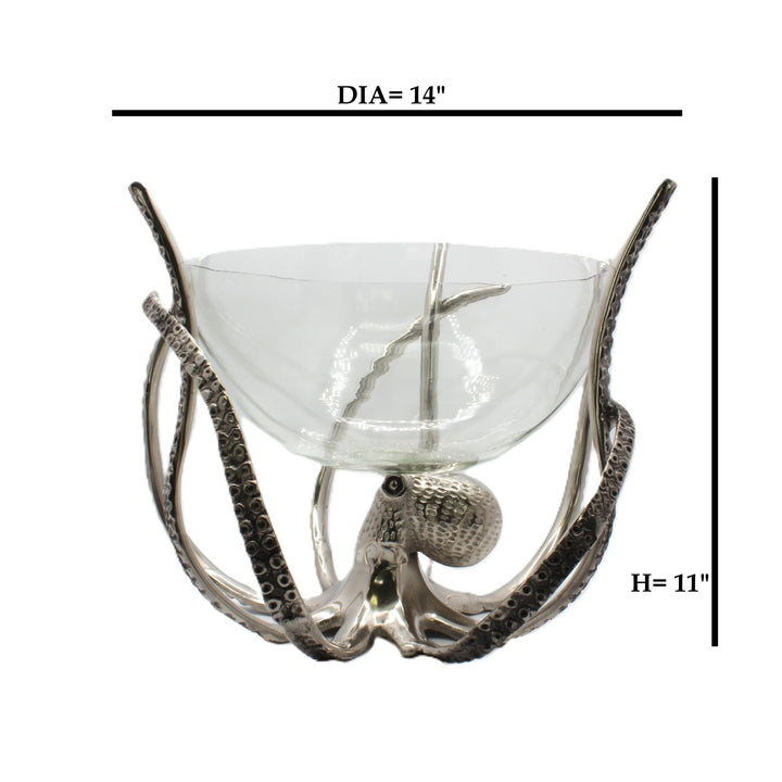 Decorative glass bowl with silver octopus-like structure | Aluminum | 310006