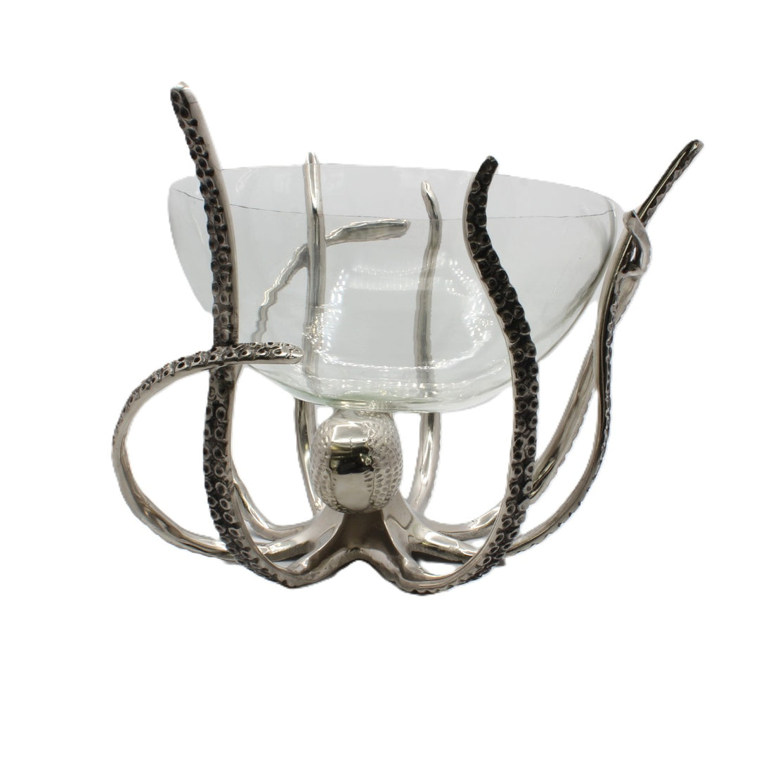 Decorative glass bowl with silver octopus-like structure | Aluminum | 310006