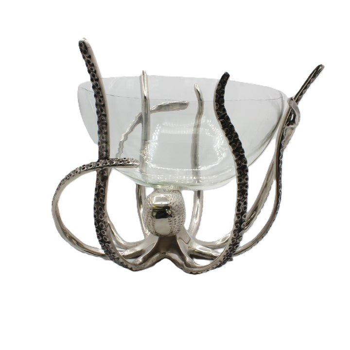 Decorative glass bowl with silver octopus-like structure | Aluminum | 310006