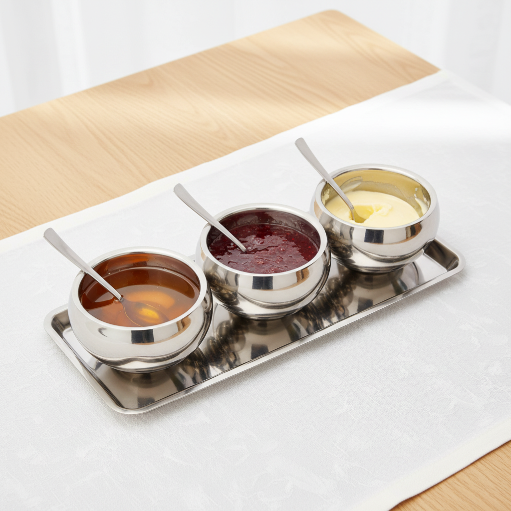Round Snack Serving Set | Double Wall | Stainless Steel 