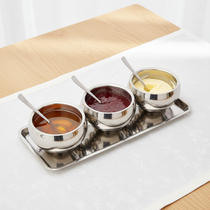 Round Snack Serving Set | Double Wall | Stainless Steel 