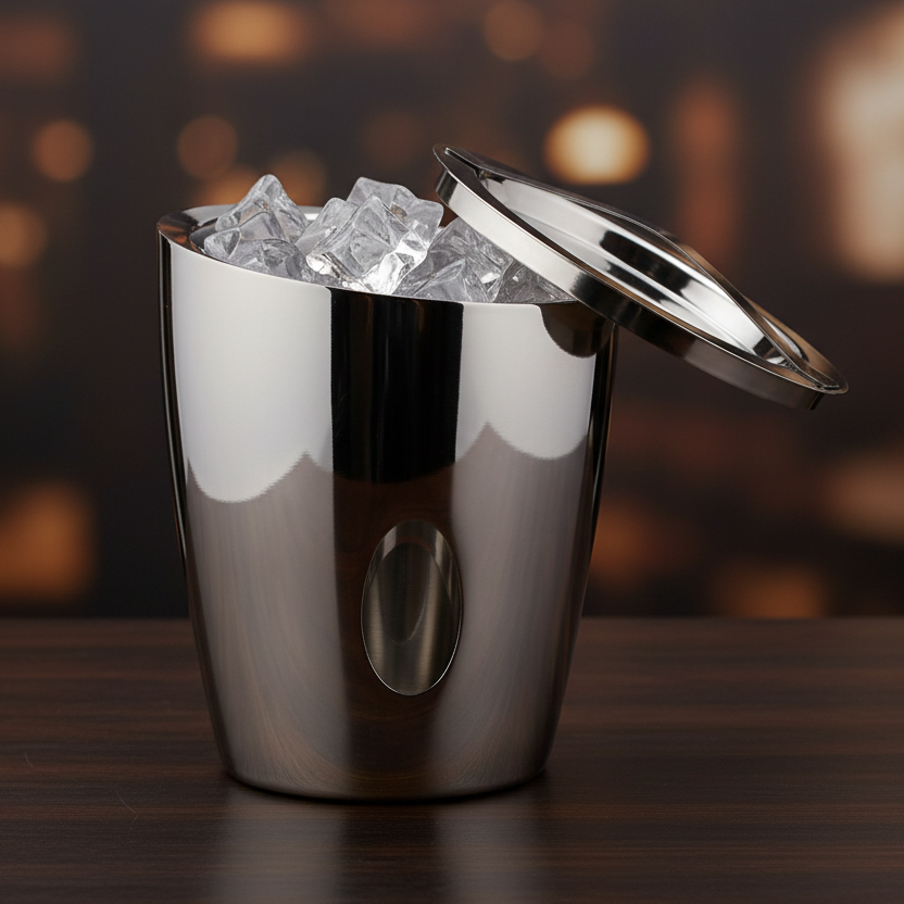 Slant Ice Bucket | Double wall | Stainless Steel | Ice Pattern