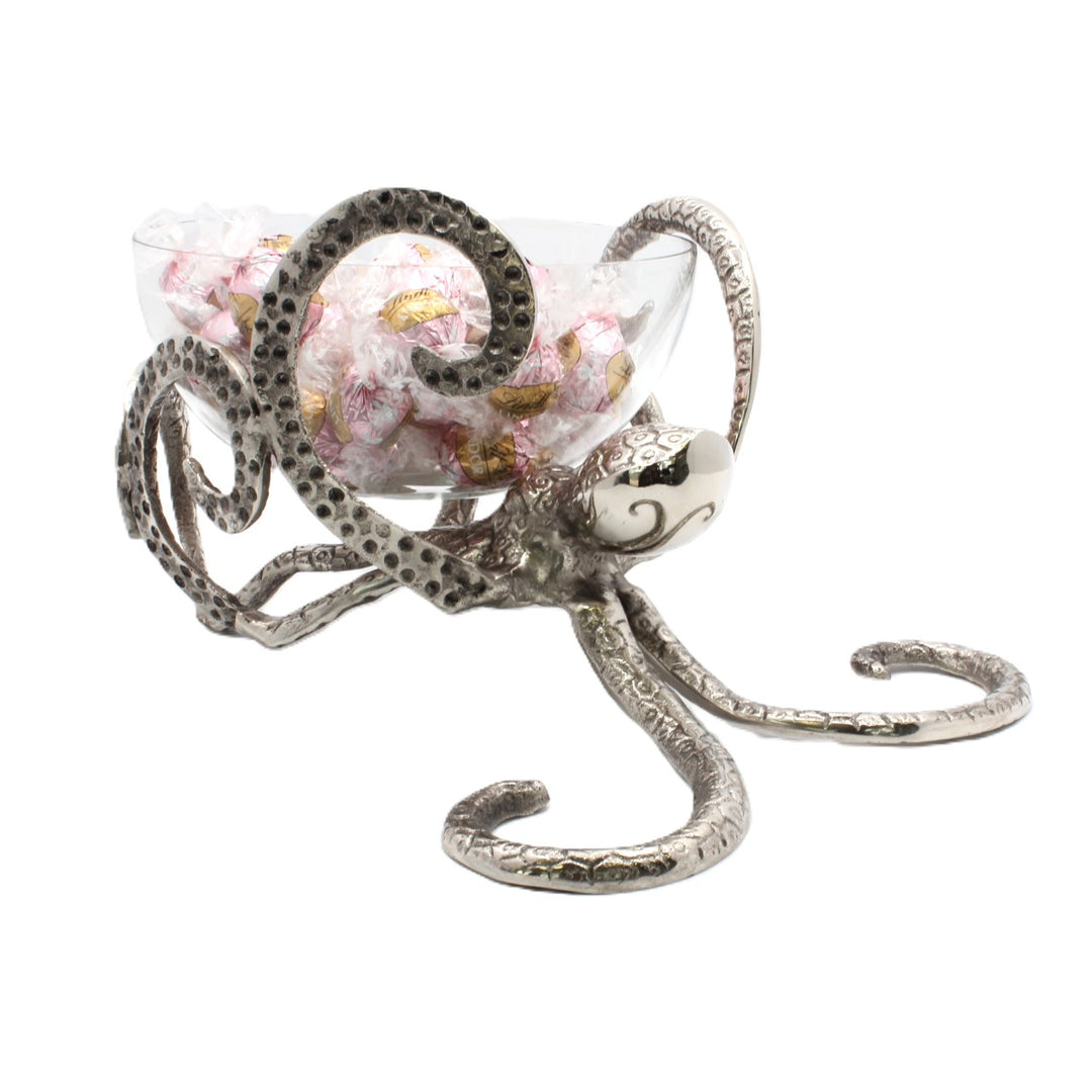 Decorative glass bowl with metal octopus design | Aluminum | 310010